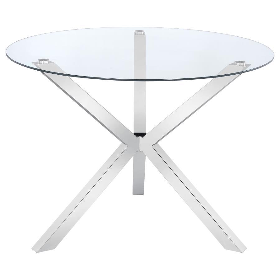 Vance - Round Glass Top Asterisk Dining Table - Chrome by CoasterEveryday | Bel Furniture