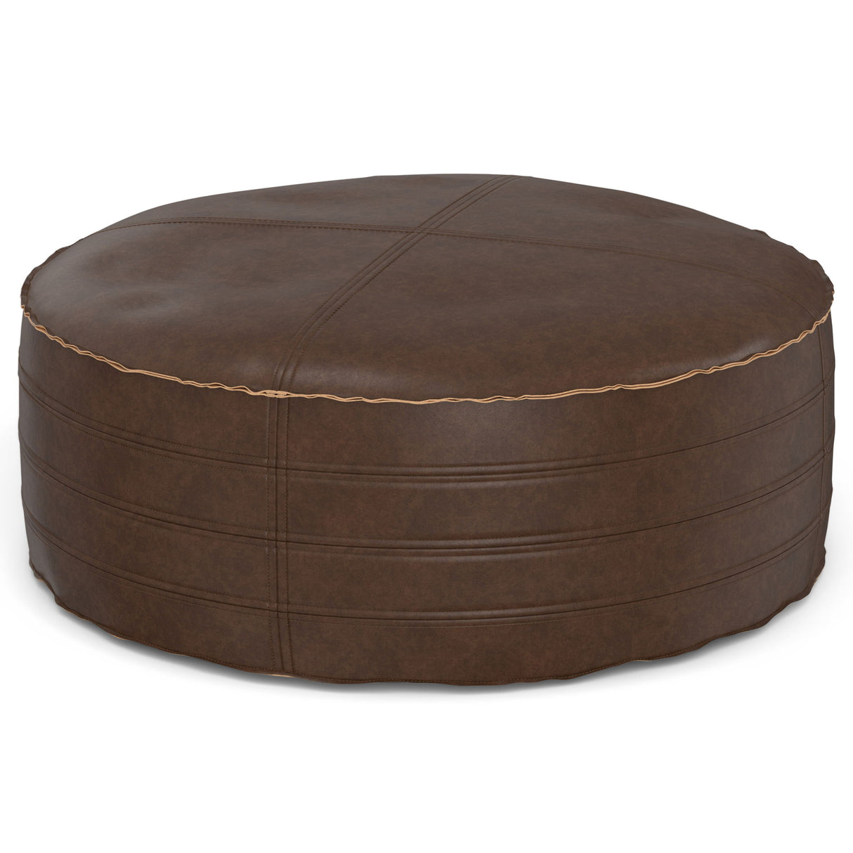 Brody - Round Pouf Dark Brown 32"W x 32"D x 14"H by Simpli-Home | Bel Furniture