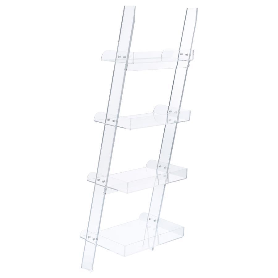 Amaturo - 4-Shelf Acrylic Ladder Bookshelf - Clear by CoasterEssence | Bel Furniture