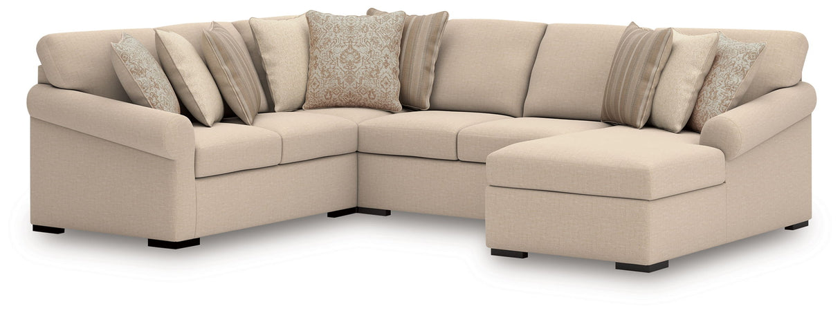 LadyMae - Sectional Beige 4 Pc. Right Arm Facing Corner Chaise Sectional by Benchcraft® | Bel Furniture