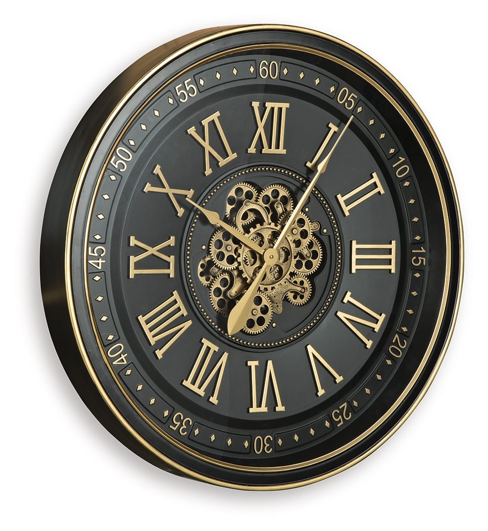 Dairton - Black / Gold Finish - Wall Clock by Signature Design by Ashley® | Bel Furniture