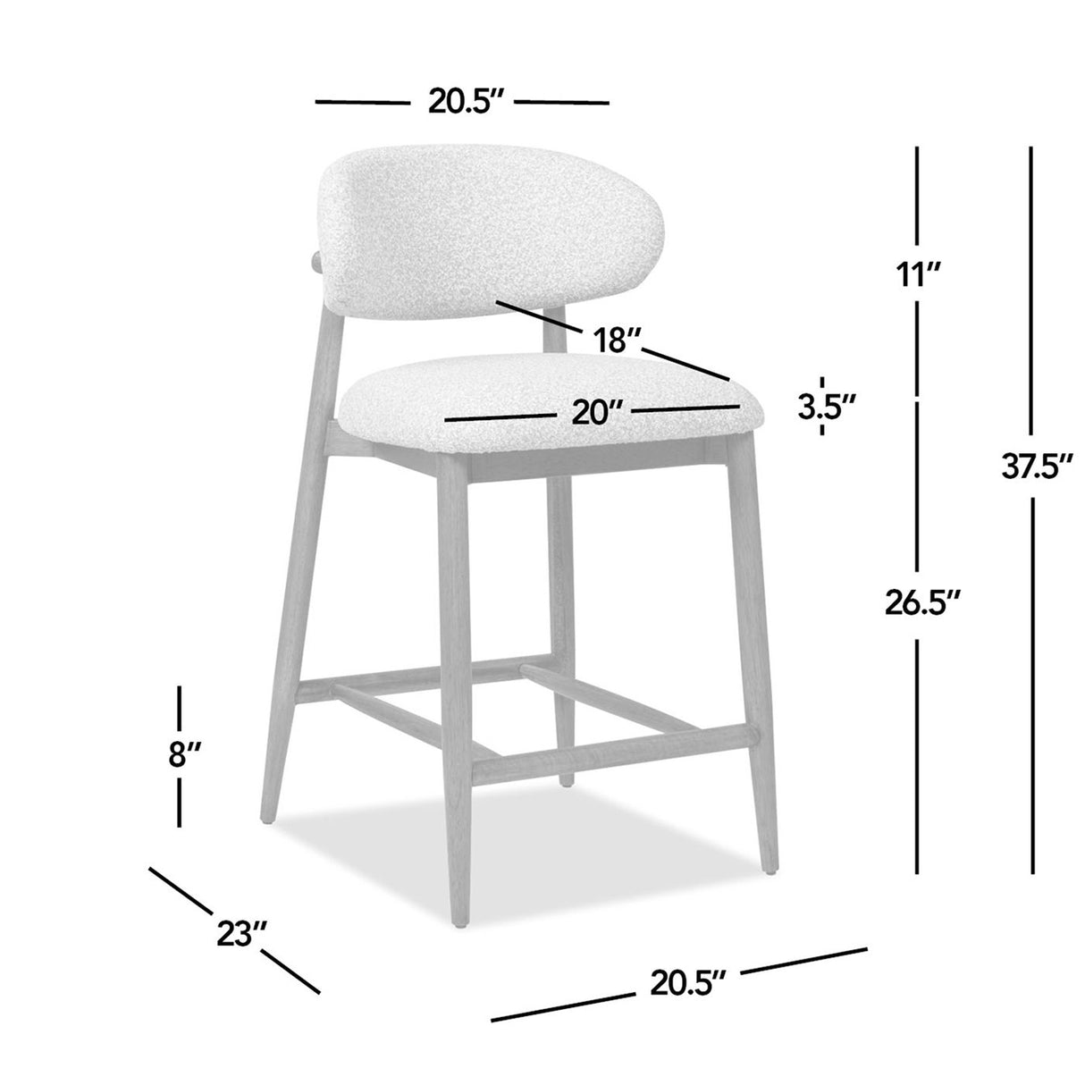 Locke - Modern Upholstered Counter Stool With Frame - Salt / Pepper by Jennifer Taylor Home | Bel Furniture