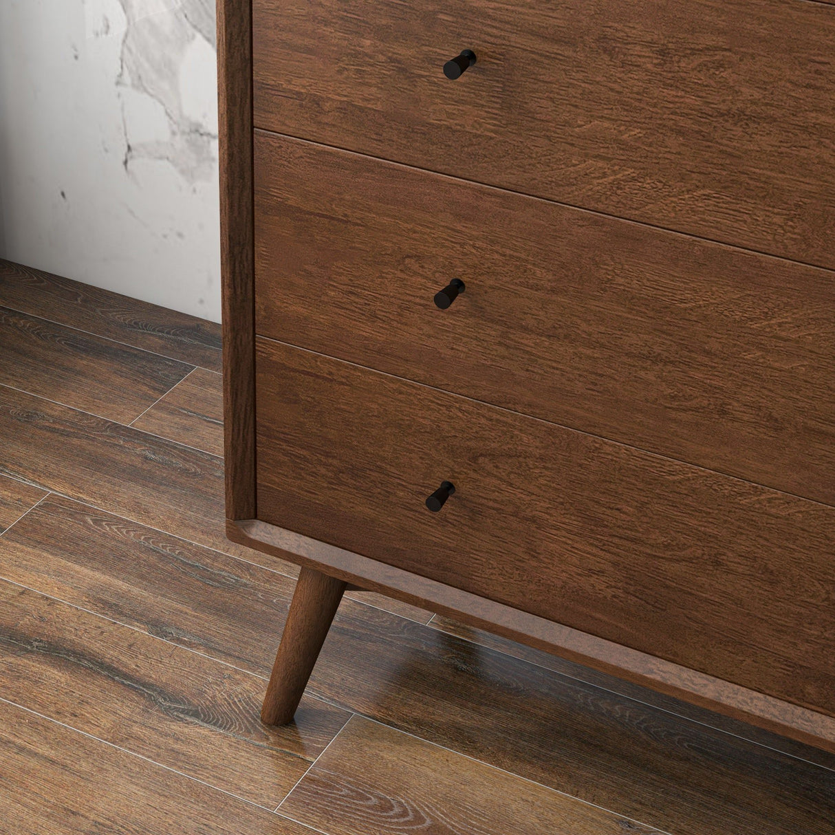 Caroline - Mid-Century Modern Dresser 5 Drawer - Dark Brown