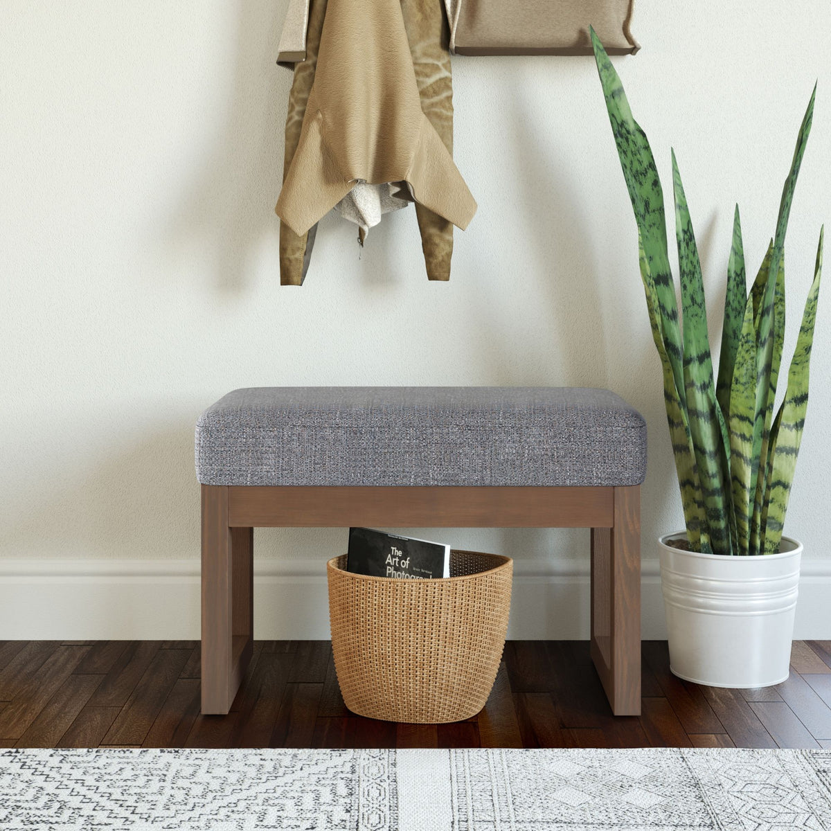 Milltown - Footstool Small Ottoman Bench - Dark Gray - Fabric