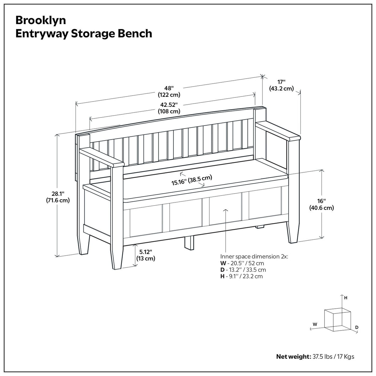 Brooklyn - Entryway Storage Bench - Farmhouse Gray