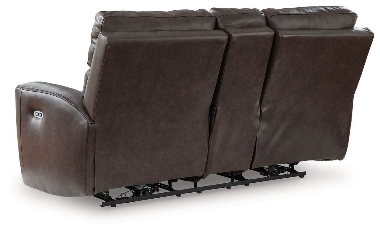 Crossplex - Smoke - Power Recline Loveseat / Console / Adjustable Headrest by Signature Design by Ashley® | Bel Furniture