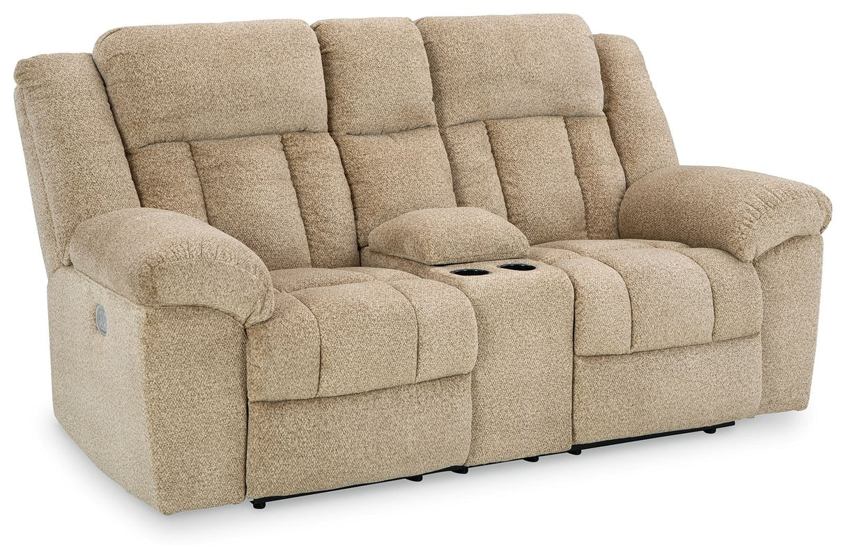 Tip-off - Power Reclining Loveseat With Console / Adj Headrest Beige by Signature Design by Ashley® | Bel Furniture
