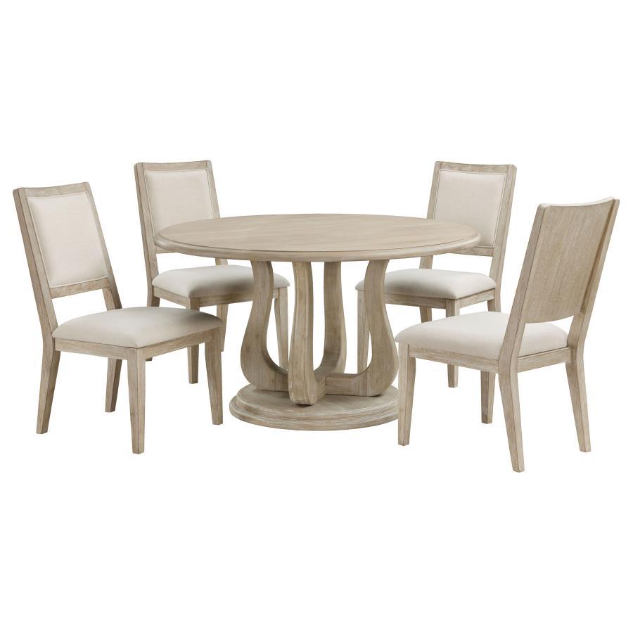 Trofello - 5 Piece Round Dining Table Set - White Washed by Coaster Fine Furniture | Bel Furniture