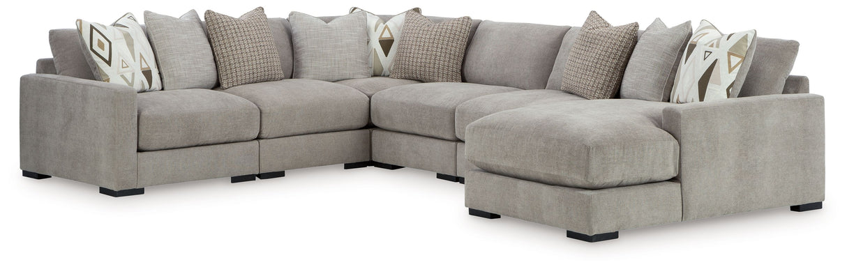 Aslan Court - Sectional Gray 6 Pc. Sectional With RAF Corner Chaise by Benchcraft® | Bel Furniture