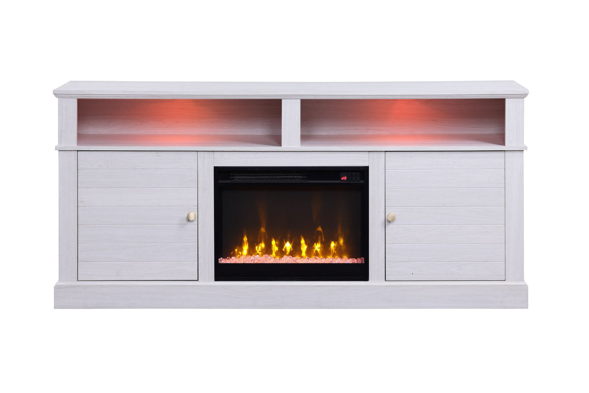 Lucifer - TV Stand Console With Fireplace - White Walnut by Lilola Home | Bel Furniture