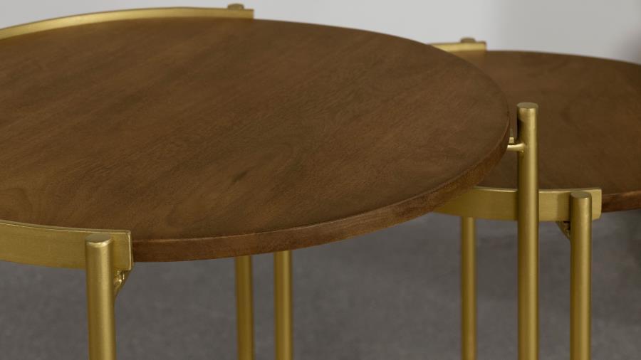 Malka - 2 Piece Round Wood Nesting Table - Dark Brown And Gold by Coaster Fine Furniture | Bel Furniture