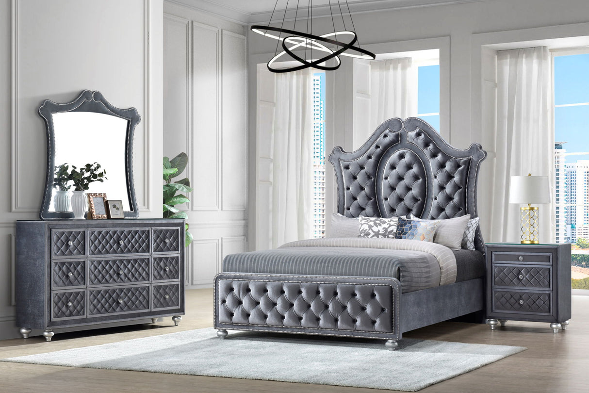 Cameo - Bedroom Set Dark Gray 4 Pc. Bed, Dresser, mirror, Nightstand Queen by Crown Mark | Bel Furniture