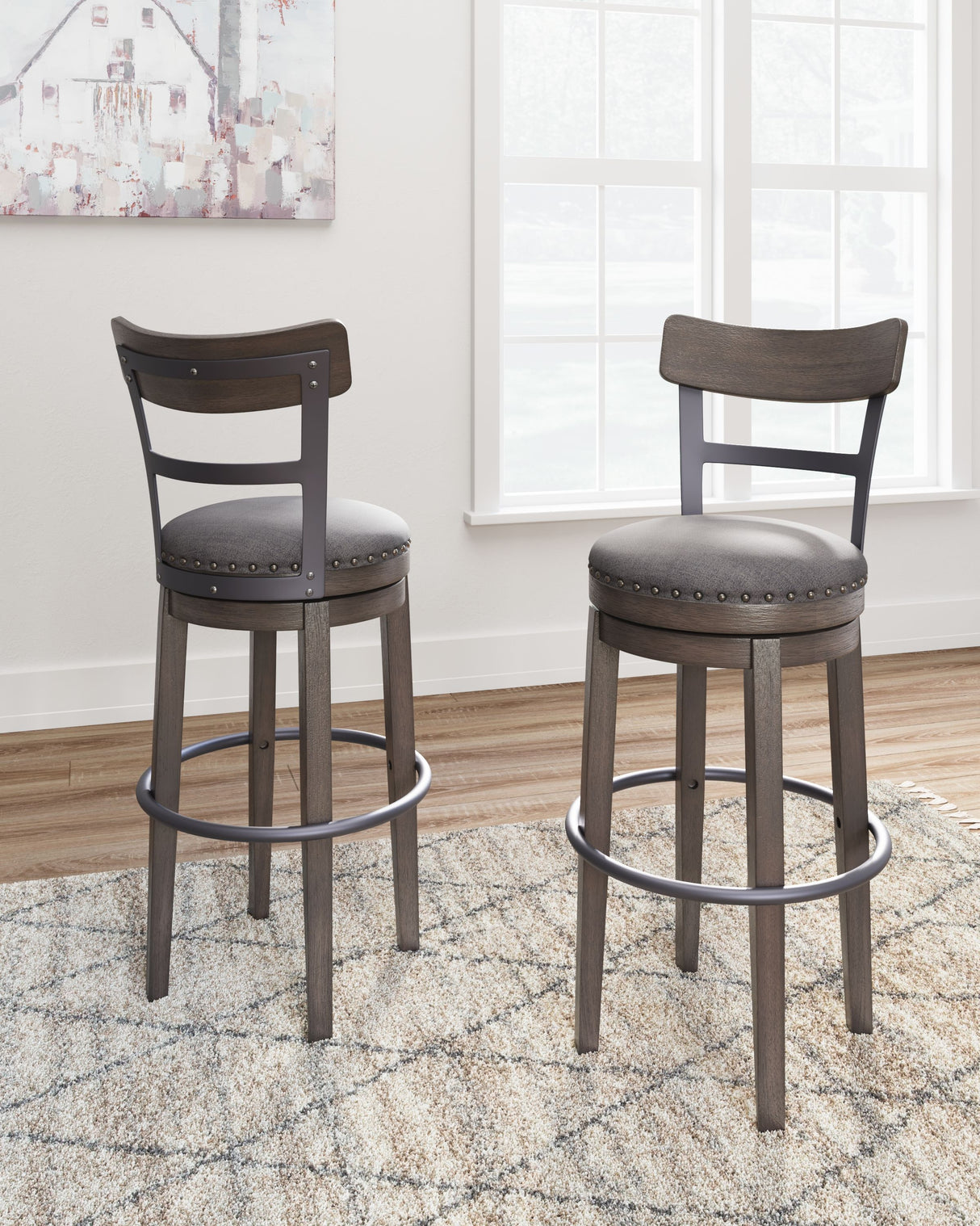Caitbrook - Gray - Tall UPH Swivel Barstool by Signature Design by Ashley® | Bel Furniture