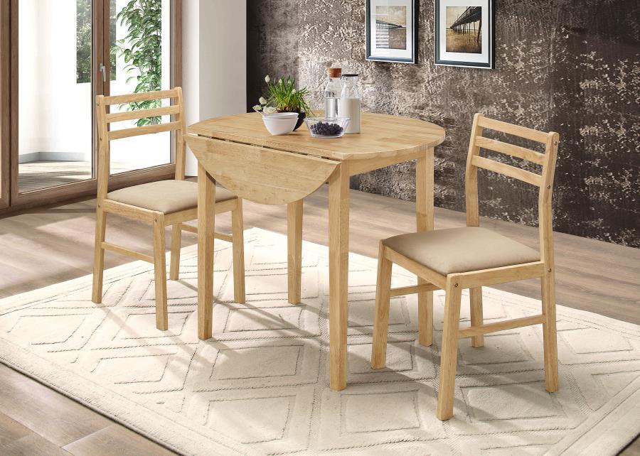 Bucknell - 3 Piece Round Drop Leaf Dining Table Set by CoasterEveryday | Bel Furniture