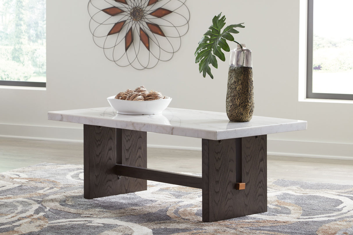 Burkhaus - White / Dark Brown - Rectangular Cocktail Table by Signature Design by Ashley® | Bel Furniture