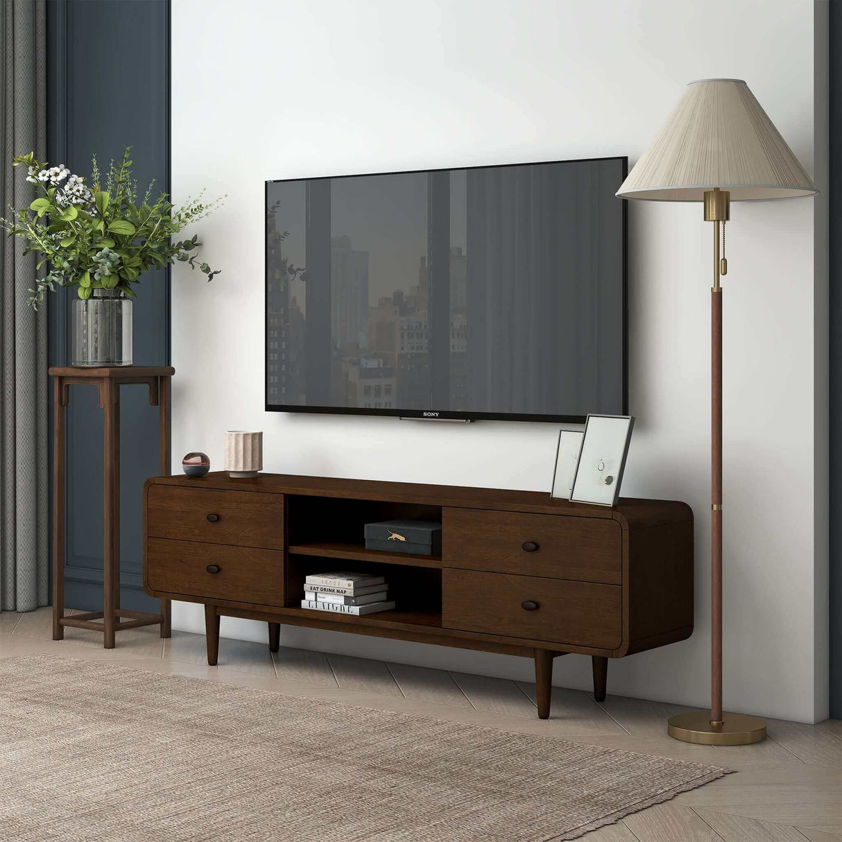 Alexa - Mid-Century Modern Style TV Stand - Dark Brown / Wood by Ashcroft Furniture | Bel Furniture