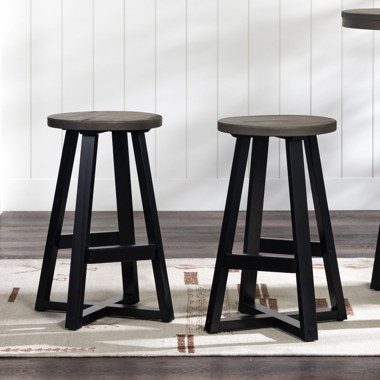 Rustic Distressed Round Dining Stool by Walker Edison | Bel Furniture