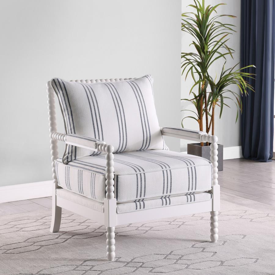 Blanchett - Upholstered Bobbin Accent Chair - White And Navy by CoasterElevations | Bel Furniture