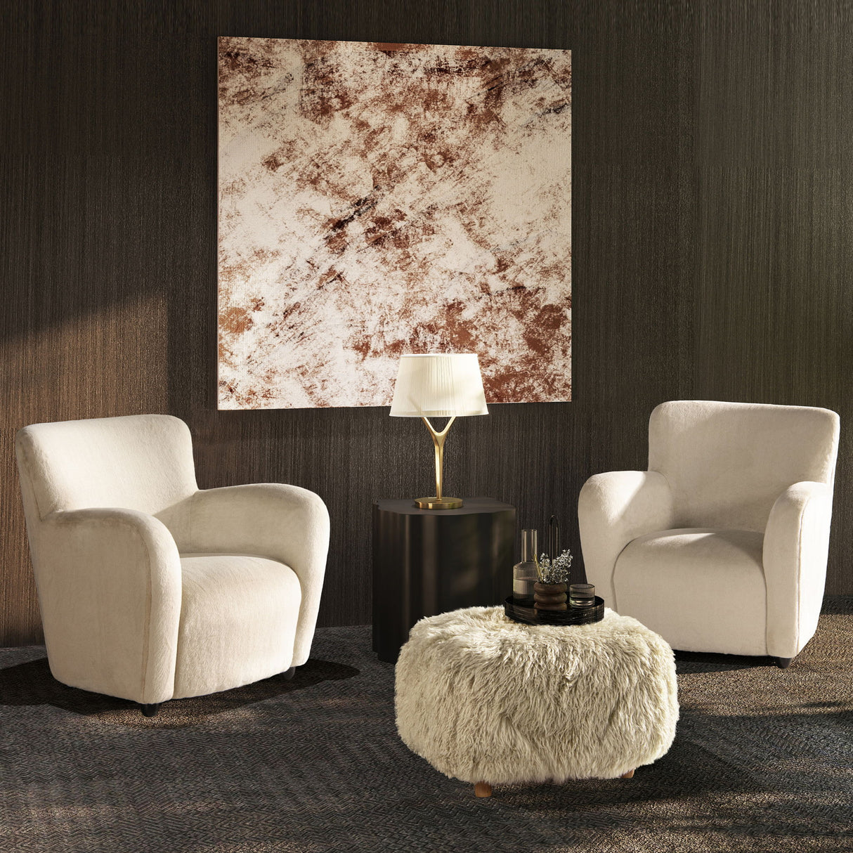 Enchante - New Zealand Sheepskin Rectangular Accent Ottoman - Taupe / Natural by Jennifer Taylor Home | Bel Furniture