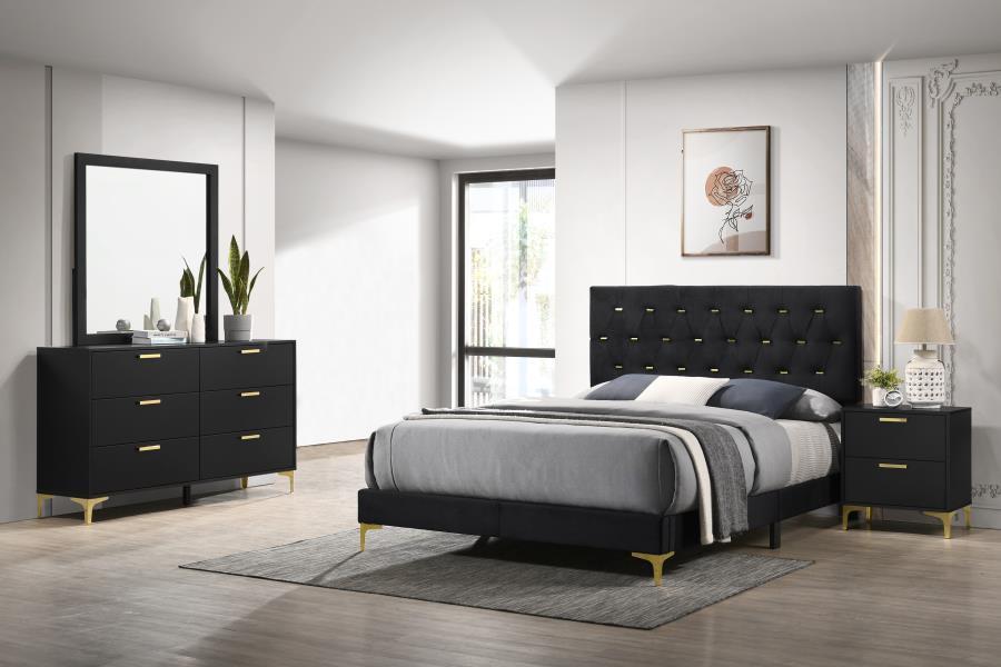 Kendall - Bedroom Set Black 4 Pc. Bed, Dresser, Mirror, Nightstand King by CoasterEveryday | Bel Furniture