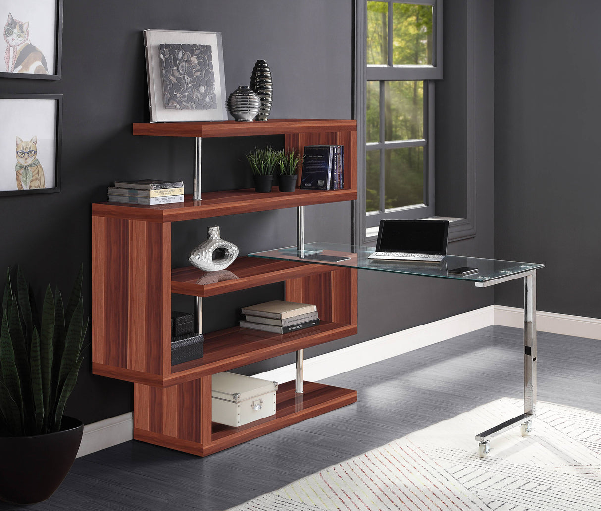 Buck II - Clear Glass, Chrome High Gloss Writing Desk With Shelf by Urban Nest | Bel Furniture