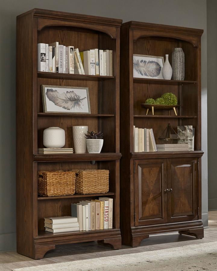 Hartshill - 3-Shelf Cabinet Bookcase - Burnished Oak by CoasterElevations | Bel Furniture