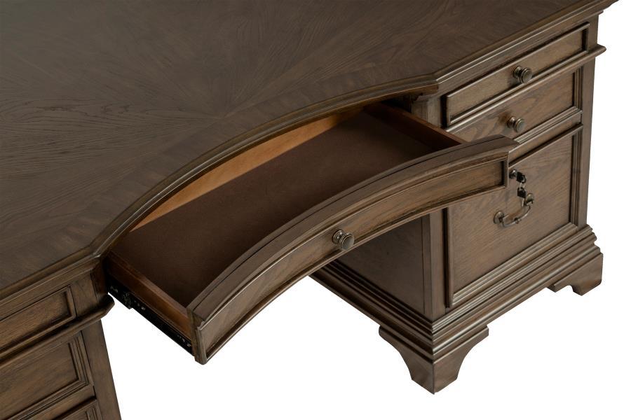 Hartshill - 7-Drawer Executive Desk - Burnished Oak by CoasterElevations | Bel Furniture