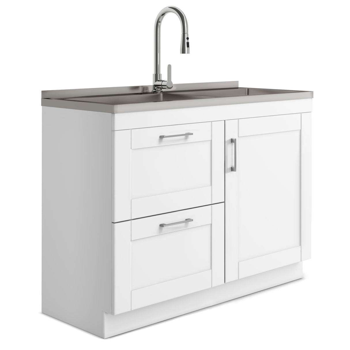Shaker - Modern Wide Laundry Cabinet With Faucet And Stainless Steel Sink - White by Simpli-Home | Bel Furniture