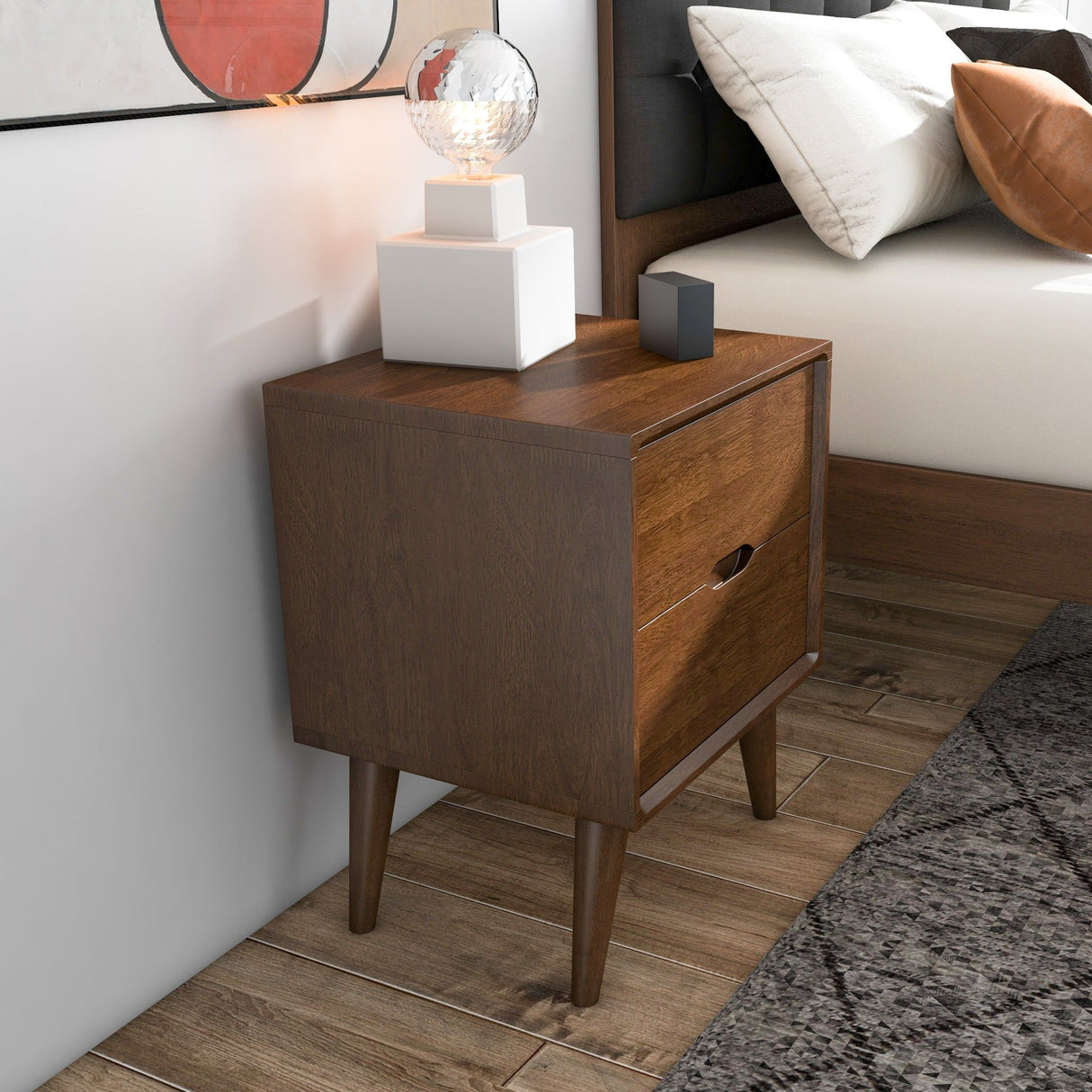 Alexandra - Night Stand With 2 Drawers - Walnut Brown by Ashcroft Furniture | Bel Furniture