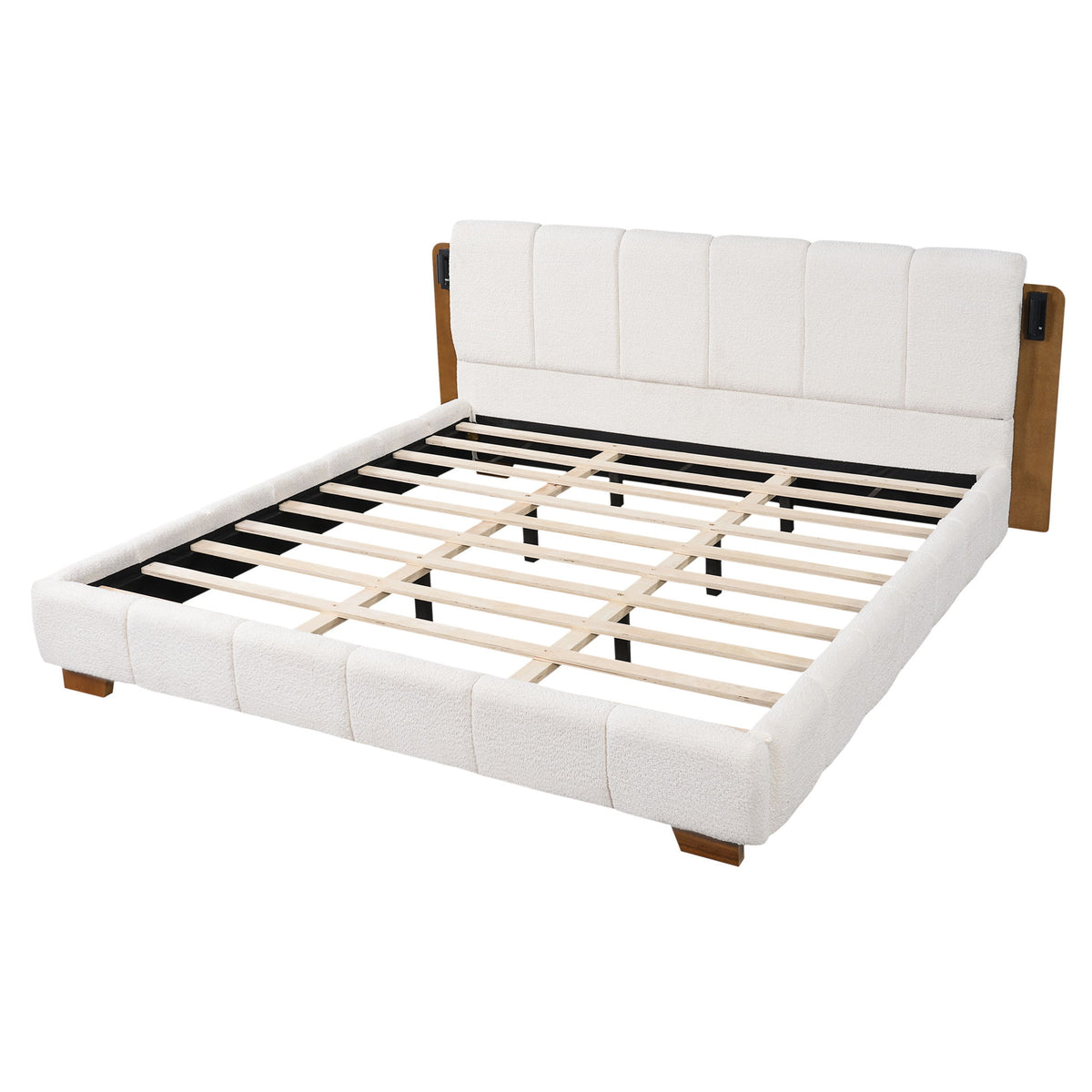 Modern Upholstered Platform Bed Frame With Built-In Reading Lights