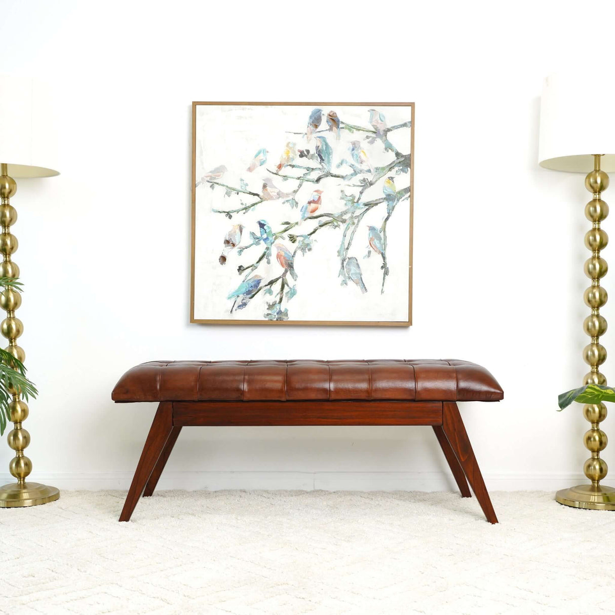Maja - Mid-Century Modern Leather Bench - Cognac / Dark Brown by Ashcroft Furniture | Bel Furniture