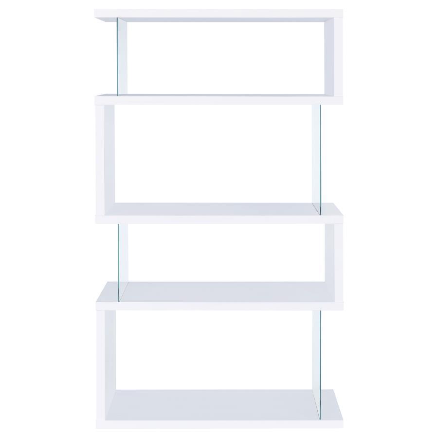 Emelle - 4-Shelf Glass Panel Bookshelf by CoasterEveryday | Bel Furniture