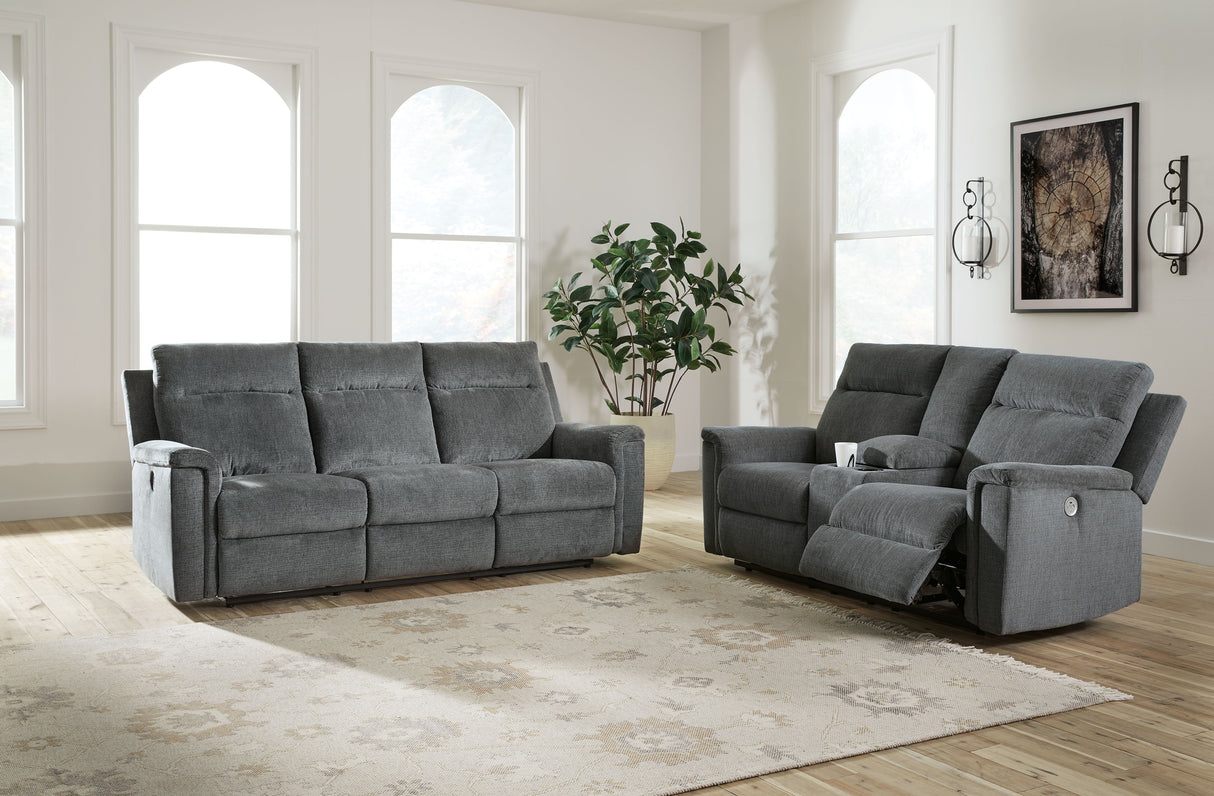 Barnsana - Reclining Living Room Set Dark Gray 2 Pc. - Power Reclining Sofa, Power Reclining Loveseat by Signature Design by Ashley® | Bel Furniture