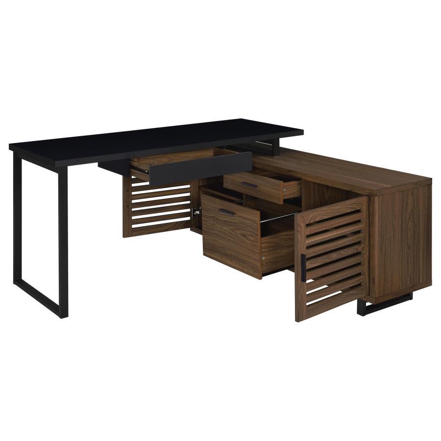 Maddox - L-Shape Office Computer Desk - Black by CoasterEveryday | Bel Furniture