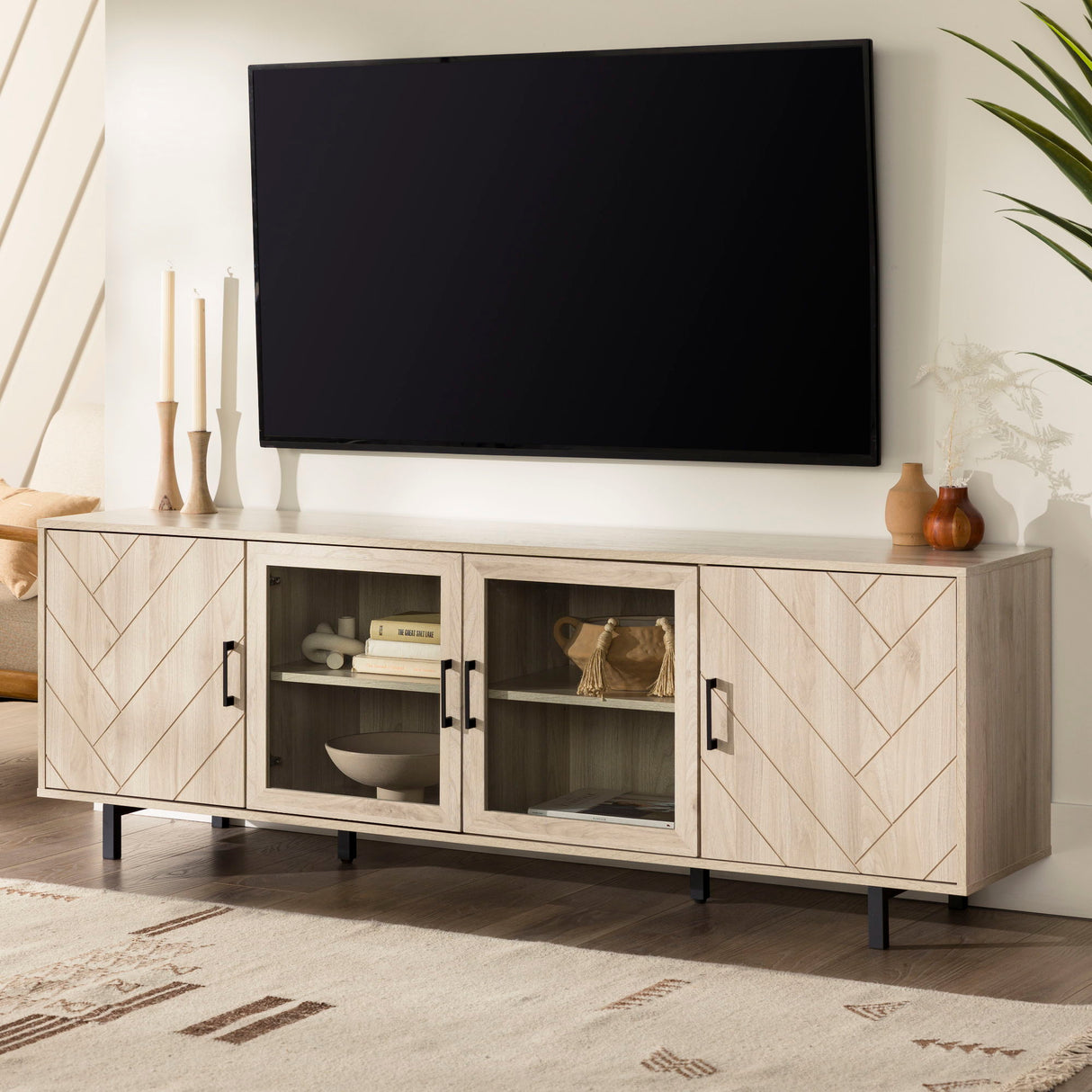 Modern Scandinavian 4 Door Herringbone 70" TV Stand For TVs Up To 80" by Walker Edison | Bel Furniture