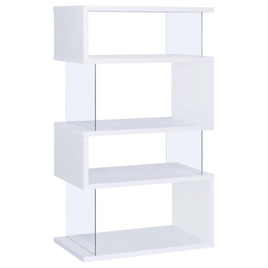 Emelle - 4-Shelf Glass Panel Bookshelf by CoasterEveryday | Bel Furniture