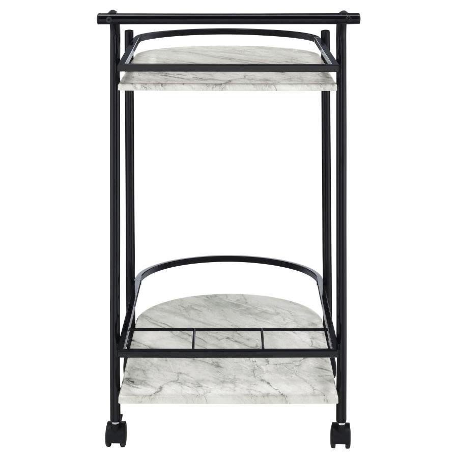 Desiree - 2-Tier Faux Marble Shelf Metal Bar Cart by CoasterEveryday | Bel Furniture