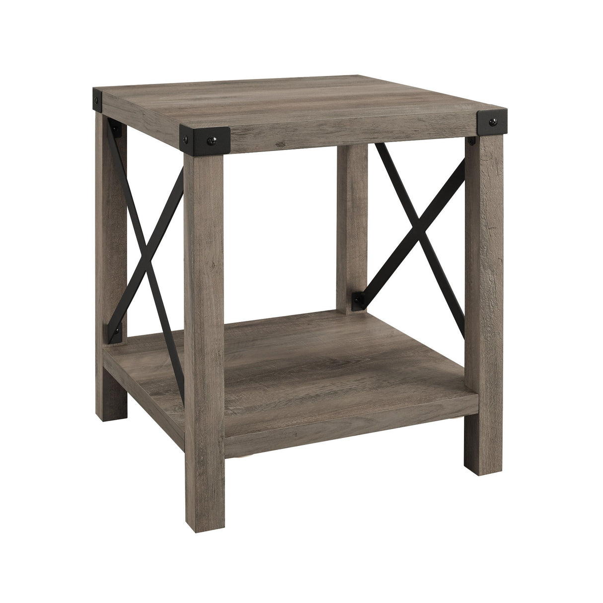 Rustic Industrial X 2 Tier Side Table - Gray Wash by Walker Edison | Bel Furniture