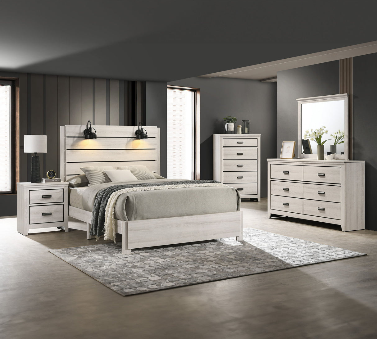 Carter - Bedroom Set - Brown White 5 Pc. Bed, Dresser, Mirror, Chest, Nightstand by Crown Mark | Bel Furniture