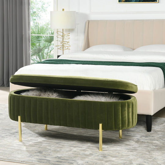 Chloe - Modern Glam Storage Bench - Olive Green by Jennifer Taylor Home | Bel Furniture