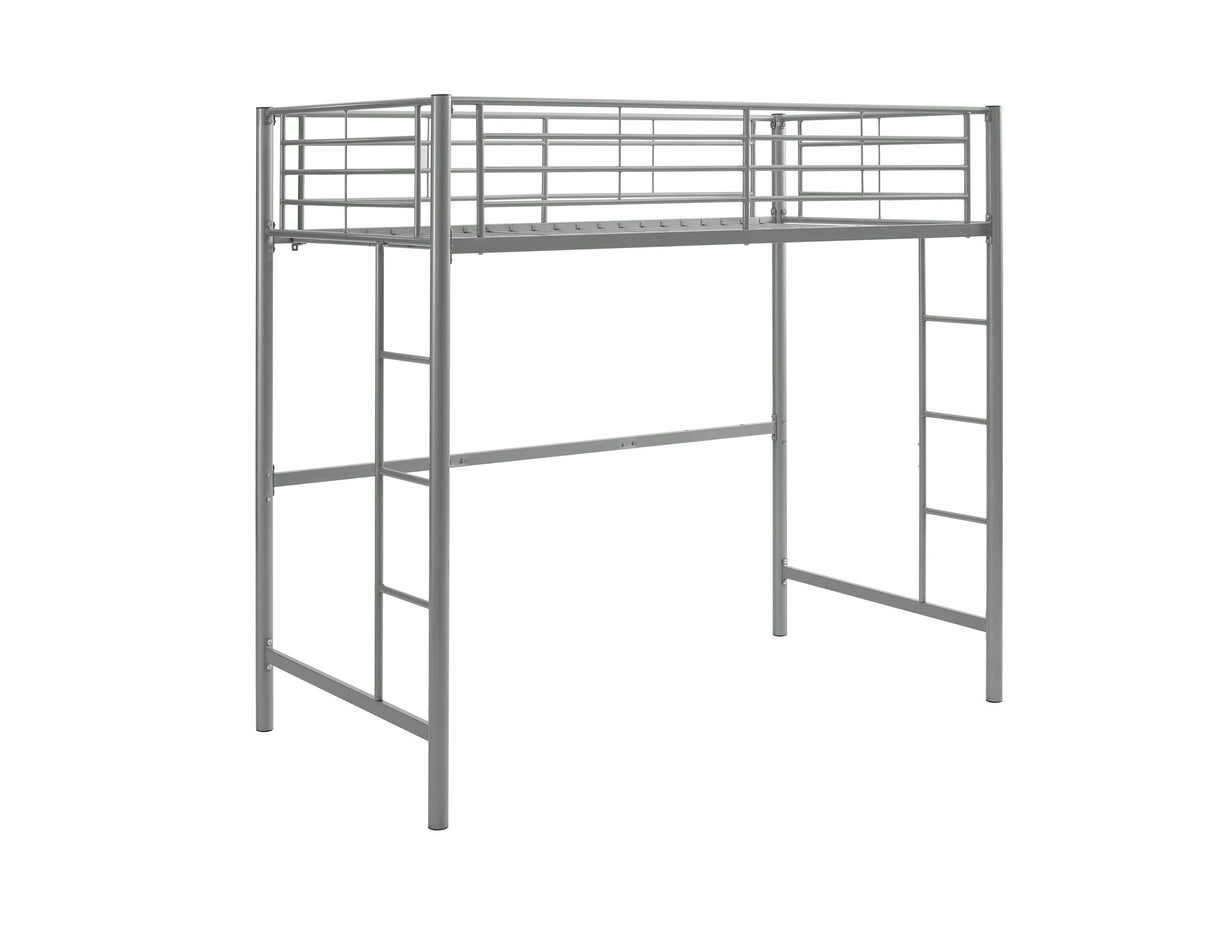 Modern Industrial Twin Over Loft Metal Bunk Bed Frame With Integrated Guardrails - Silver by Walker Edison | Bel Furniture