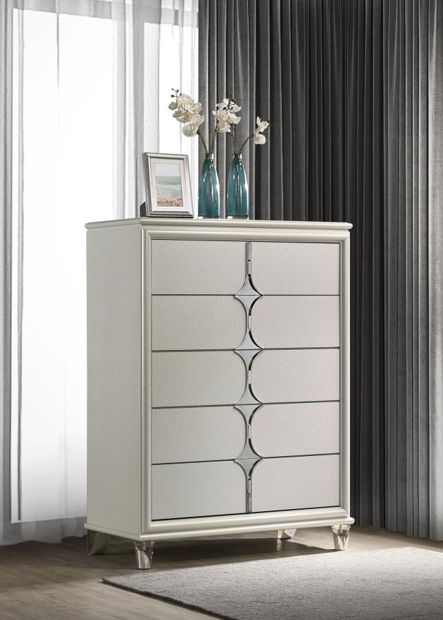 Olivia - 5-Drawer Bedroom Chest Of Drawers - Pearl White by Coaster Fine Furniture | Bel Furniture