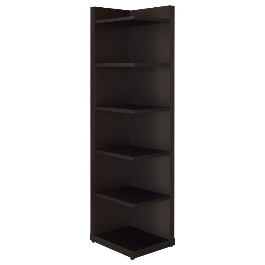 Alder - 6-Shelf Corner Bookcase - Cappuccino by CoasterEveryday | Bel Furniture