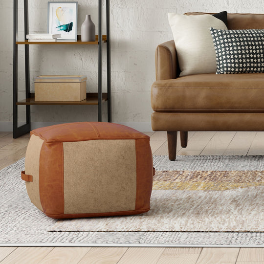 Atkinson - Pouf - Tan by Simpli-Home | Bel Furniture