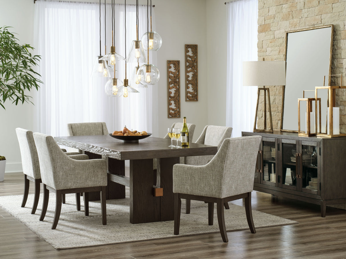 Burkhaus - Dining Room Set Dark Brown 8 Pc. - Dining Room Extension Table, 6 Arm Chairs, Server by Signature Design by Ashley® | Bel Furniture