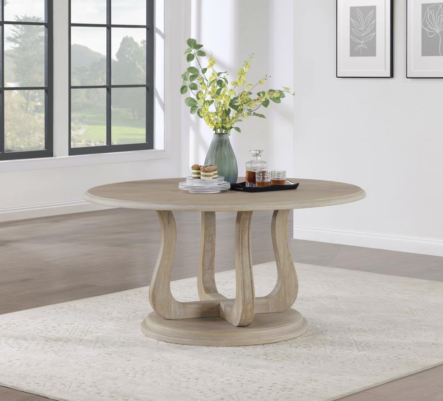Trofello - Round Pedestal Dining Table - White Washed by Coaster Fine Furniture | Bel Furniture