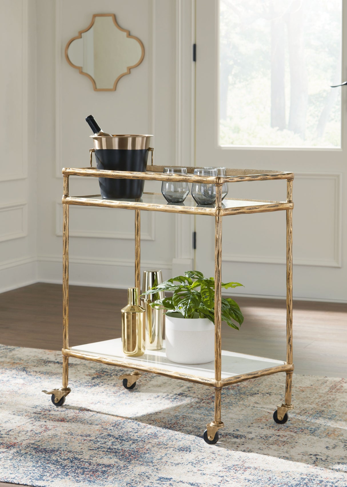 Plattfield - Antique Gold Finish - Bar Cart by Signature Design by Ashley® | Bel Furniture