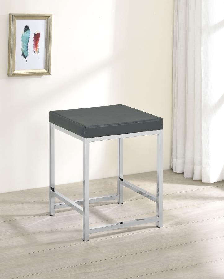 Afshan - Upholstered Square Padded Vanity Stool - Chrome by CoasterEssence | Bel Furniture