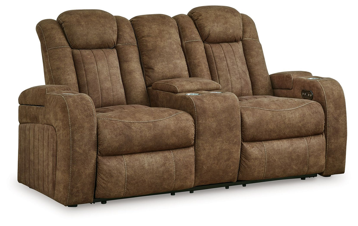 Wolfridge - Brindle - Power Reclining Loveseat With Console /Adj Hdrst by Signature Design by Ashley® | Bel Furniture