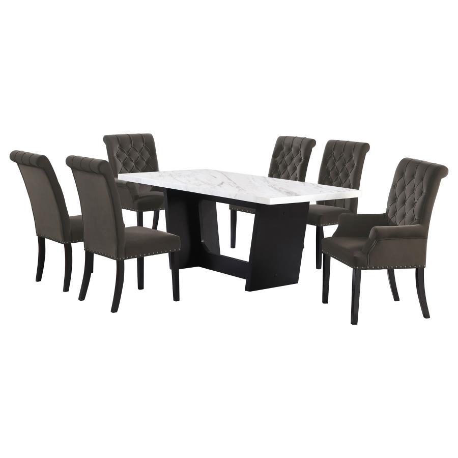 Sherry - Rectangular Marble Top Dining Table Set White 7 Pc. Table, 6 Chairs by CoasterElevations | Bel Furniture